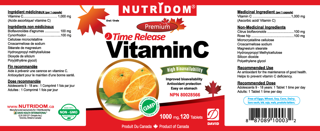 Nutridom Vitamin C 1000 mg, Timed Release, with Rose Hip & Citrus Bioflavonoids, 120 Tablets