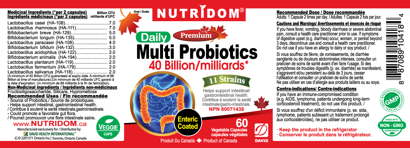 Nutridom Multi Probiotics, 40 Billion, 11 Strains, Enteric Coated, 60 Veggie Capsules