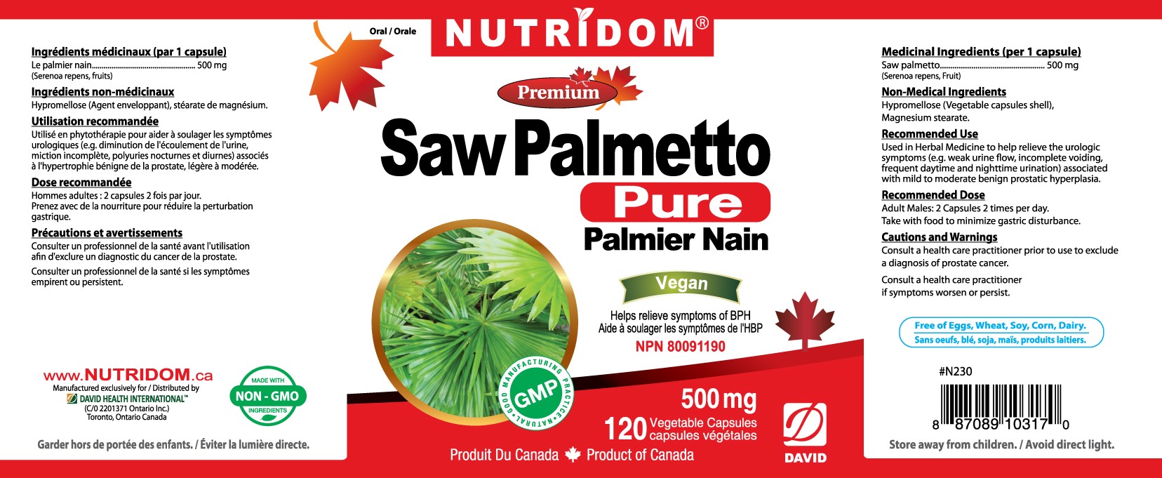 Nutridom Saw Palmetto, 500 mg, 120 Veggie Capsules